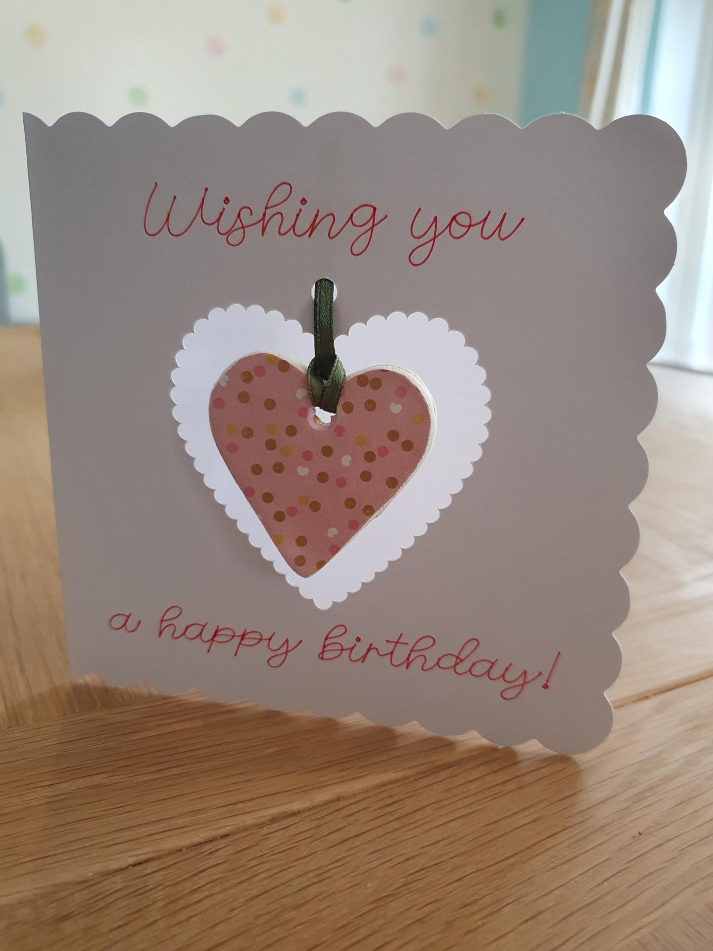 Handmade Birthday Card with Removable Clay Heart Keepsake Token - Send Love and Warm Wishes with a Pocket Hug