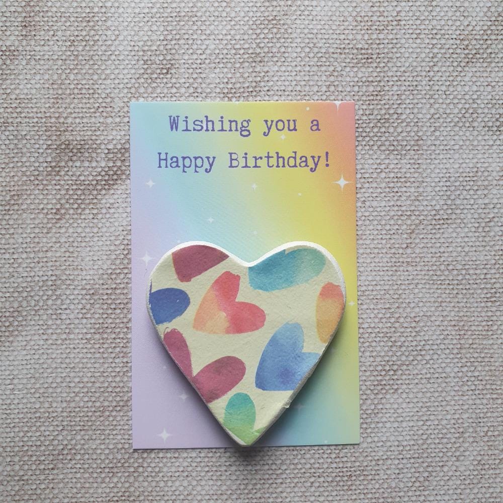 Happy Birthday Clay Heart - Small Birthday Gift - Gift Tag - Sentimental Gift - Pocket Token - Wallet Token - Postage Gift