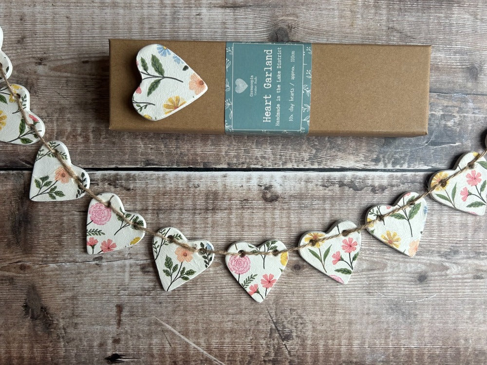 Handmade Meadow Flowers Clay Heart Garland