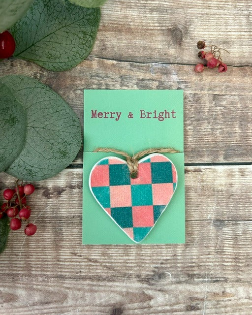 Merry & Bright Christmas Heart Hug - Handmade Clay Hanging Decoration
