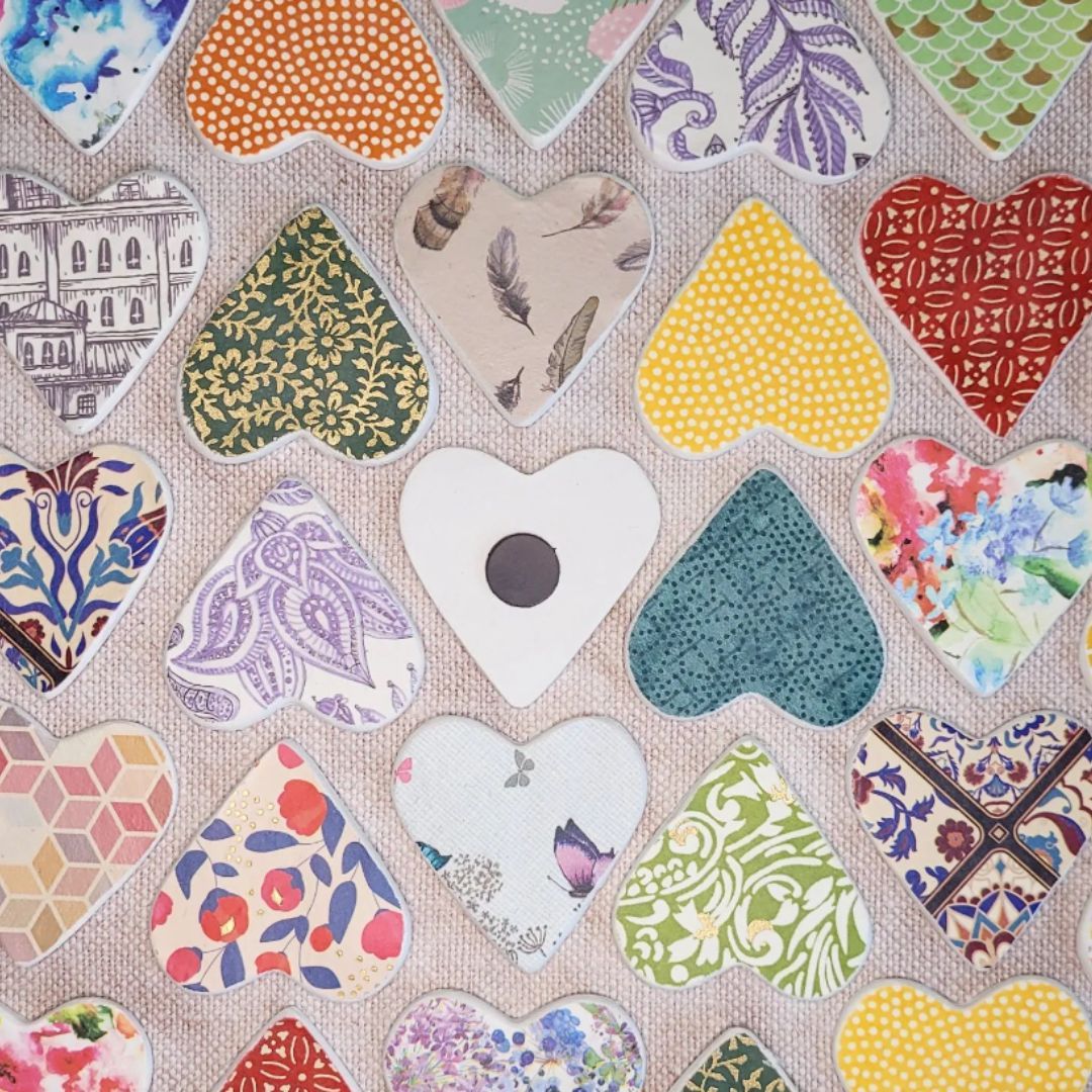 Set of 10 Assorted Clay Heart Magnets