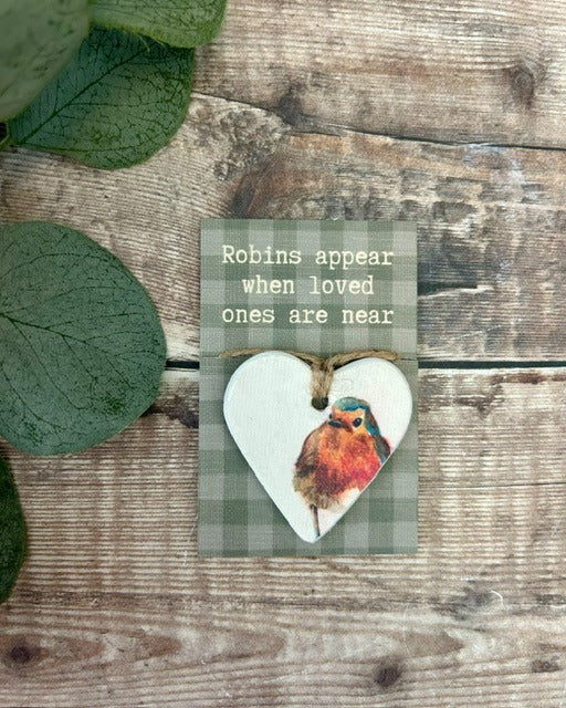 Robins Appear Heart Hug - Handmade Clay Hanging Decoration