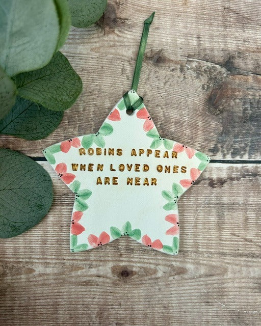Robins Appear Christmas - Hand-Painted Hanging Star Decoration