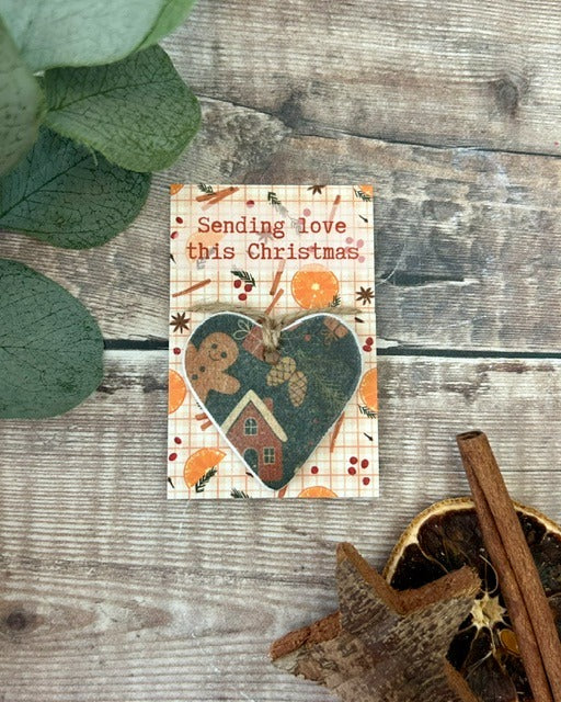 Sending Love Christmas Heart Hug - Handmade Clay Hanging Decoration