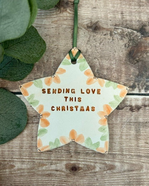 Sending Love This Christmas - Hand-Painted Hanging Star Decoration